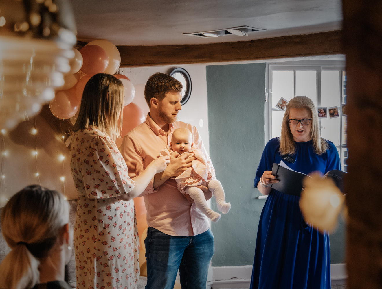 Deb Reed Celebrant Colchester Essex, conducting the ceremony at Lyla's Naming.