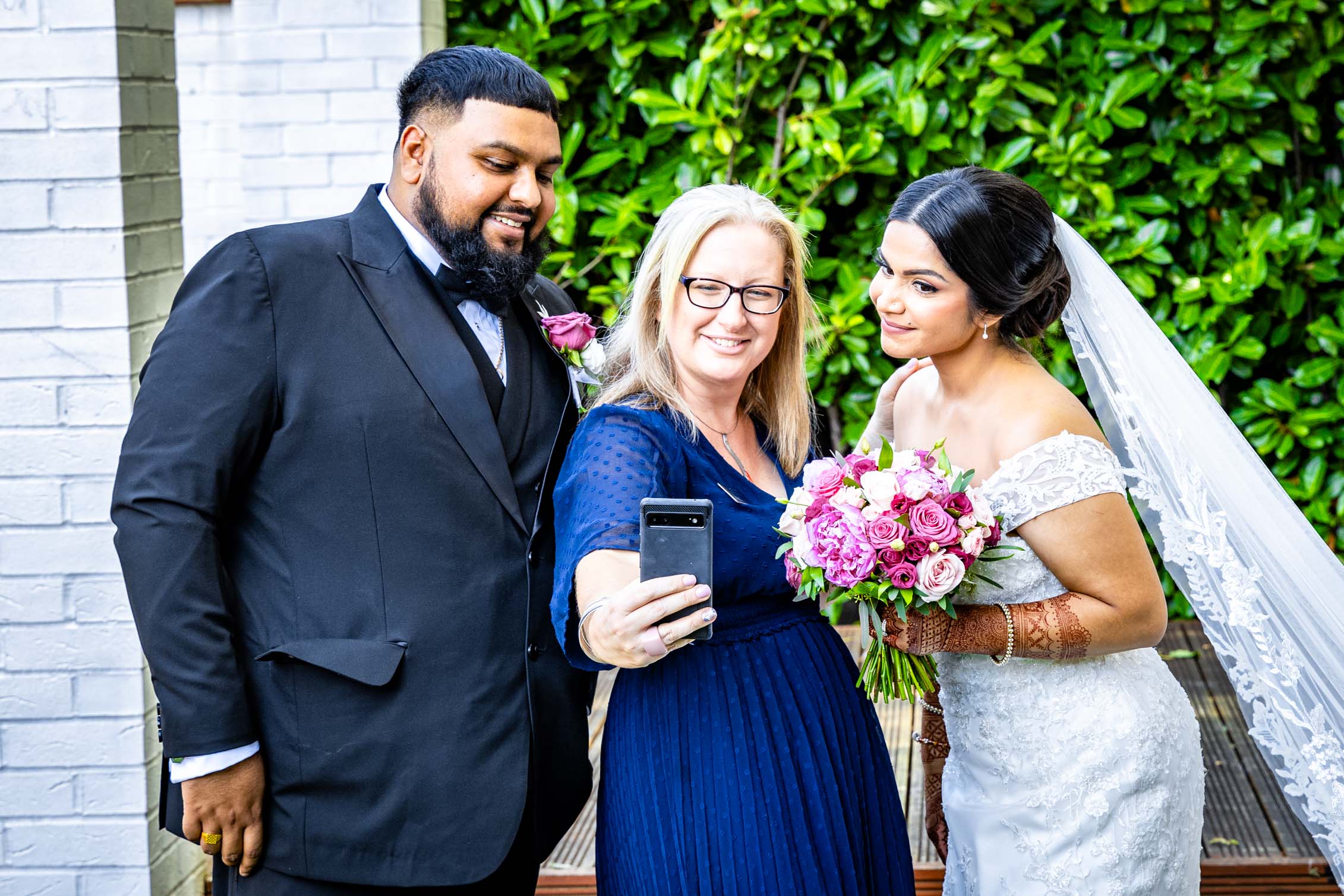 Deb Reed Celebrant Colchester Essex, posing for a selfie at Selena and Jason's wedding.